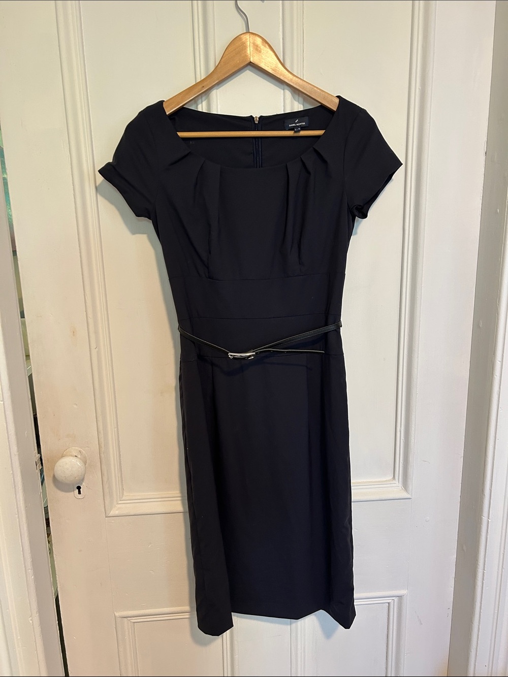Daniel Hechter Navy-Black Short Sleeve Midi Dress with Slim Belt